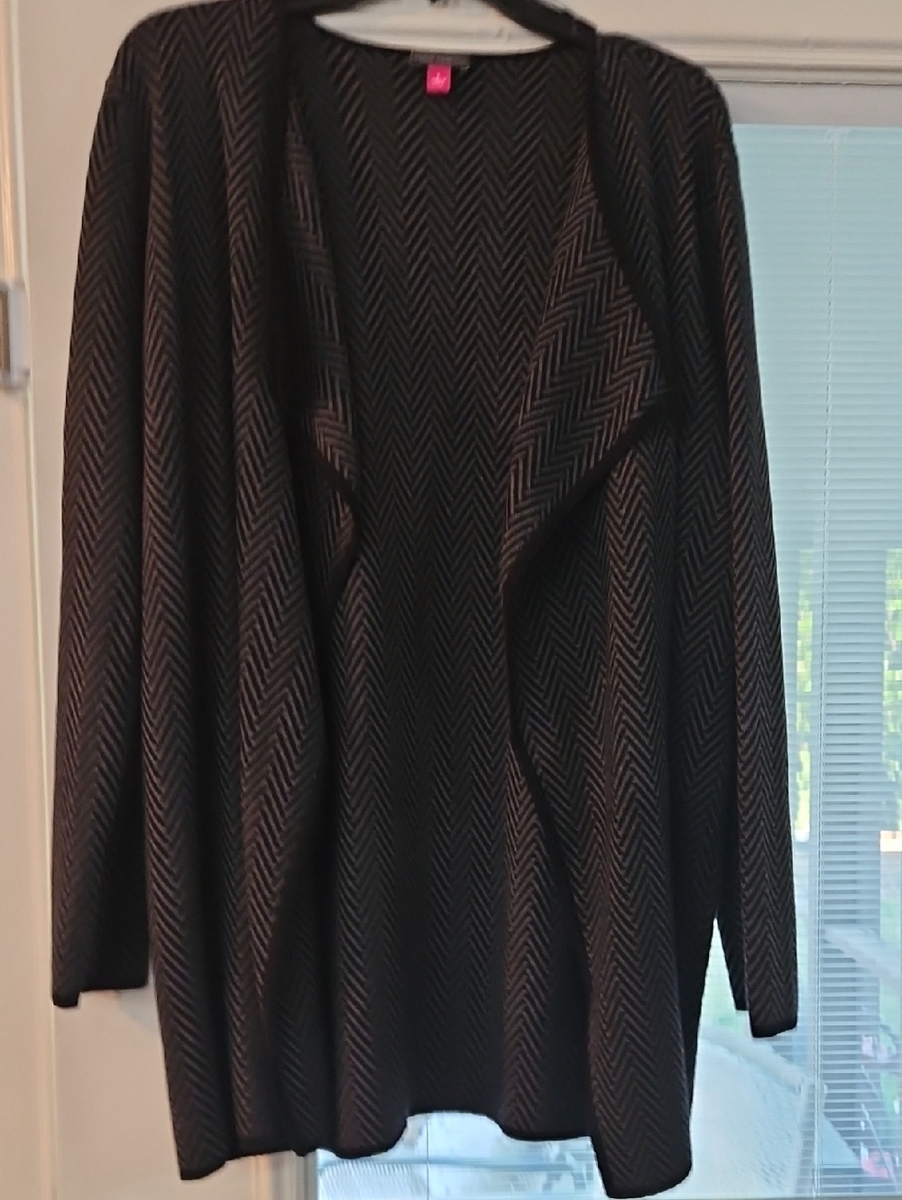 Vince Camuto Black & Silver Chevron Knit Cardigan